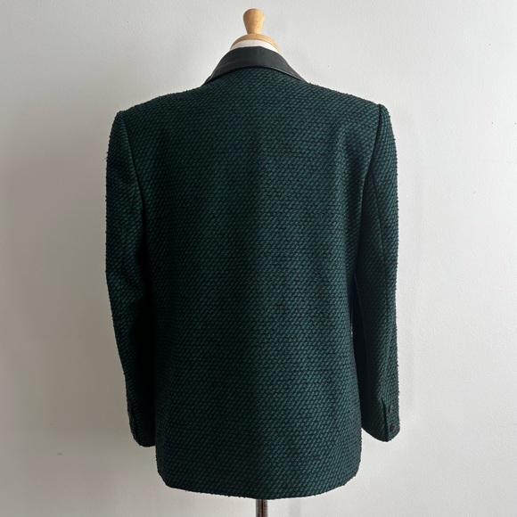 Vintage 80s Emerald Green & Black Bouclé Blazer with Leather Trim M/L - Picture 9 of 15